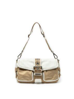 Prada Buckle Flap Bag Crossbody Beige Ivory Nylon Canvas